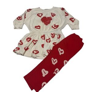 VTG Pattycakes Santa Rosa Kids Heart Print Peplum Top and Leggings Set Size 6